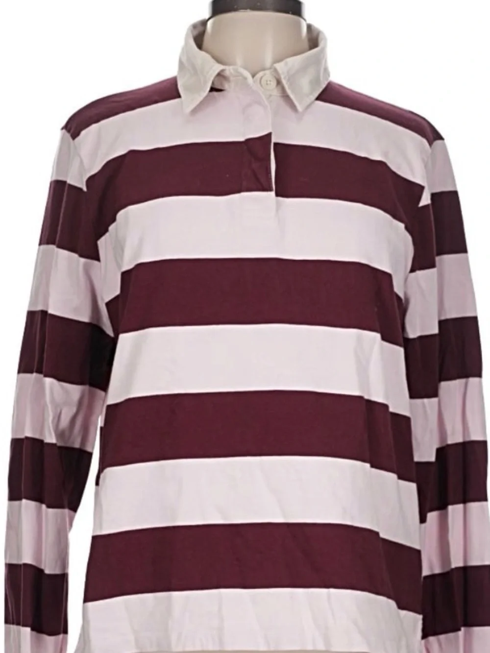 J. Crew Premium Weight Classic Striped Rugby Shirt Ruby Red/Ice Size Large